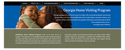 A woman kisses a baby on the cheek next to text about the Georgia Home Visiting Program, which supports families and child wellbeing.